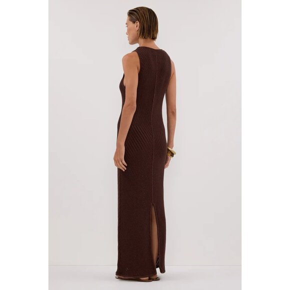 DISSH Bloom Chocolate Crochet Maxi Dress Knit Fitted Sleeveless Brown Large - Picture 4 of 14